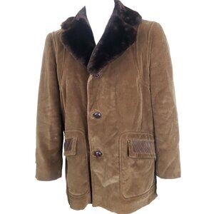 Vtg Corduroy Rancher Jacket Mens 42 Brown Faux Fur Collar Cortefiel Coat Spain